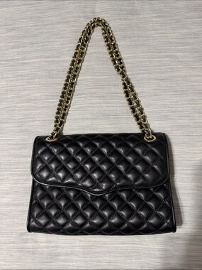 Rebecca Minkoff Black Quilted Leather Affair Shoulder Bag Gold Chain